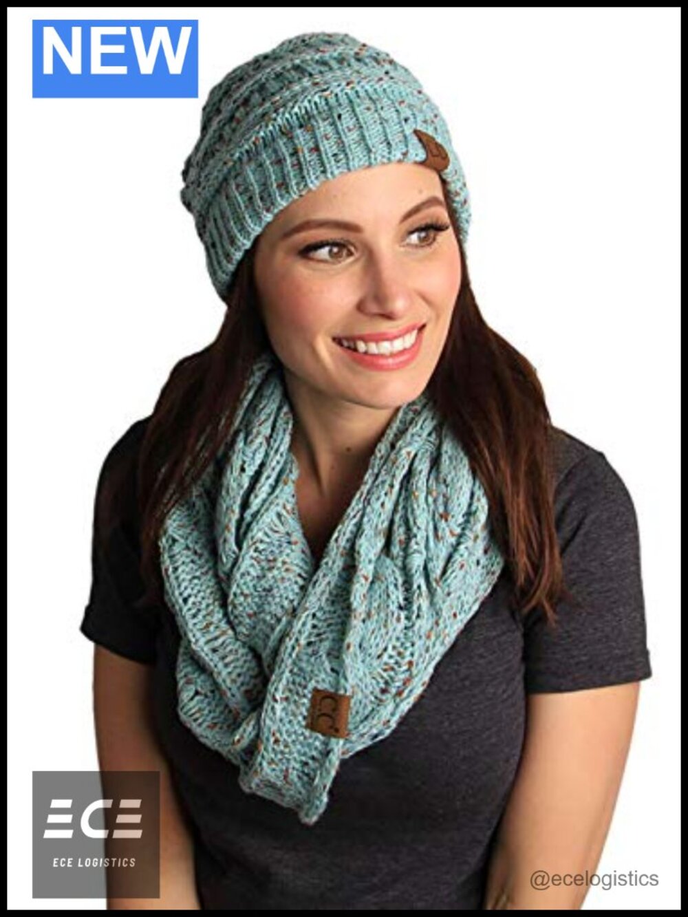 Chunky Knit Slouchy Beanie & Infinity Scarf Set Acrylic Winter